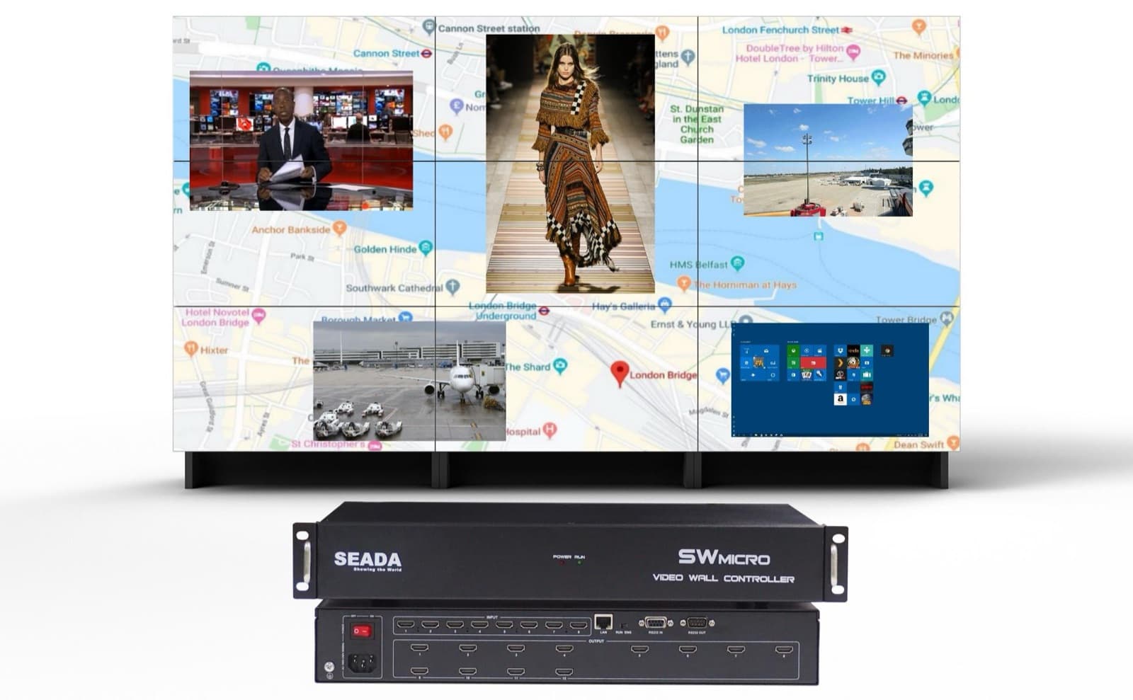 SEADA SolarWall Micro driving a 3x3 video wall
